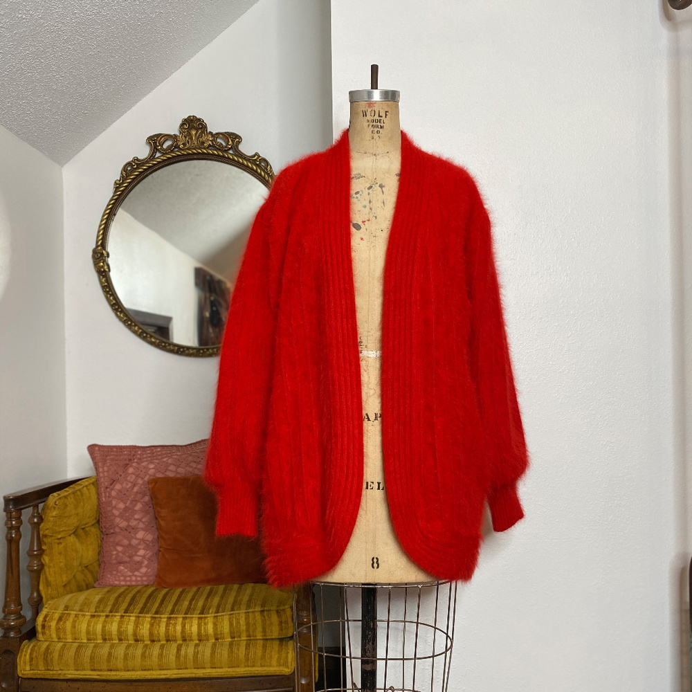 Vintage Angora Balloon Sleeve Cardigan